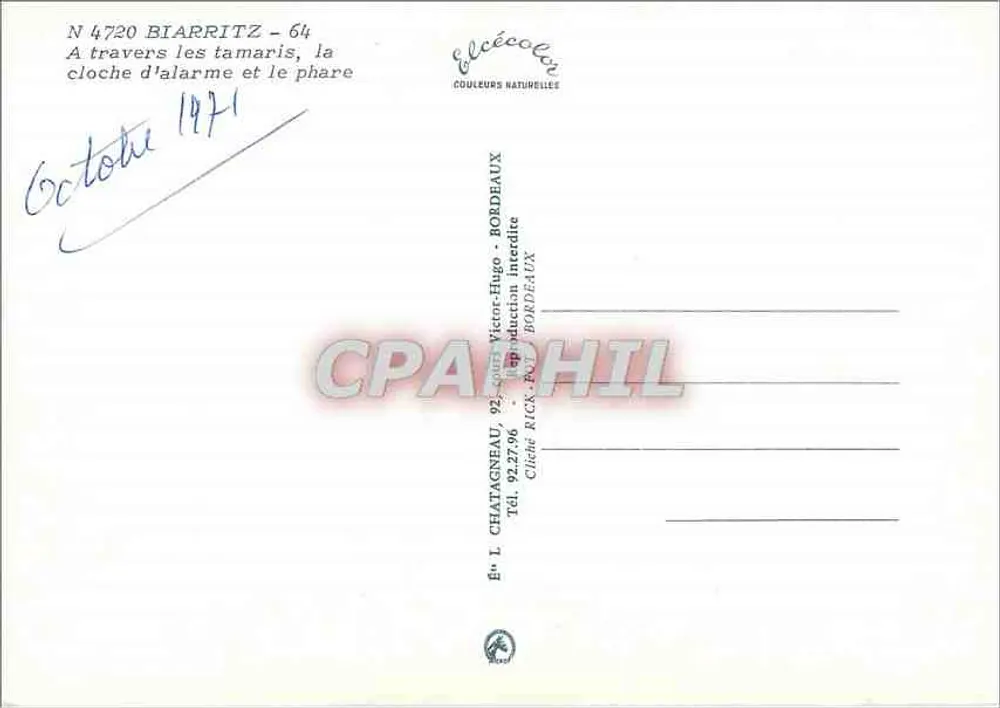 Biarritz — Alarmglocke und Leuchtturm — Verlag Elcée, Nr. 4720 - Rückseite