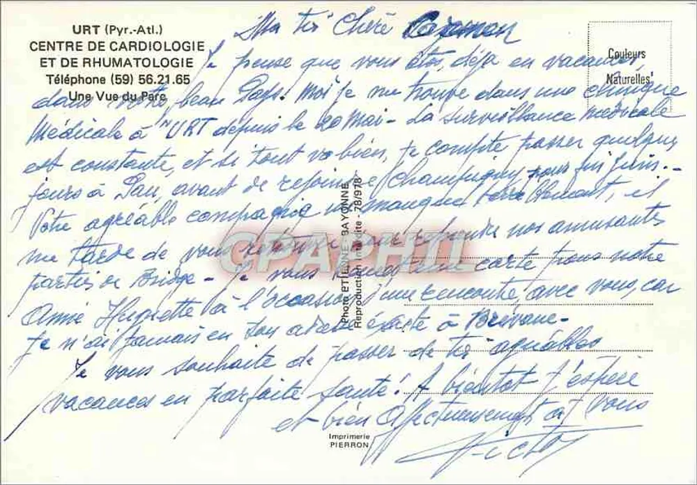 Kardiologie- und Rheumatologiezentrum von Urt (Pyrénées-Atlantiques) — Ansicht des Parks — Imprimerie Pierron - Rückseite