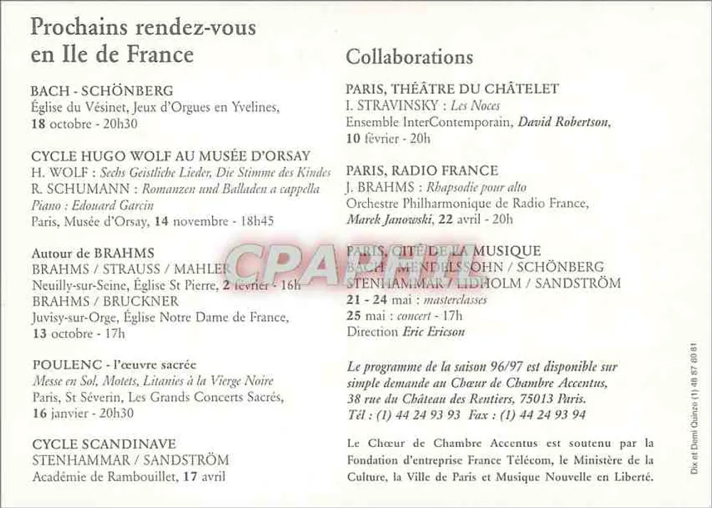Konzert Accentus — J.S. Bach & A. Schönberg — Notre Dame des Blancs Manteaux, Paris - Rückseite