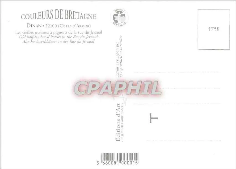 Dinan — Mittelalterliche Stadt — Editions d'Art - Rückseite