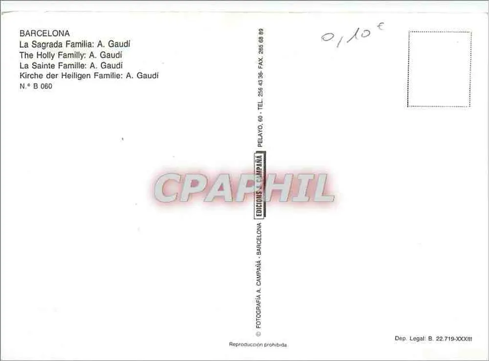 La Sagrada Família — Barcelona — Verlag Pelajó, n° B 060 - Rückseite