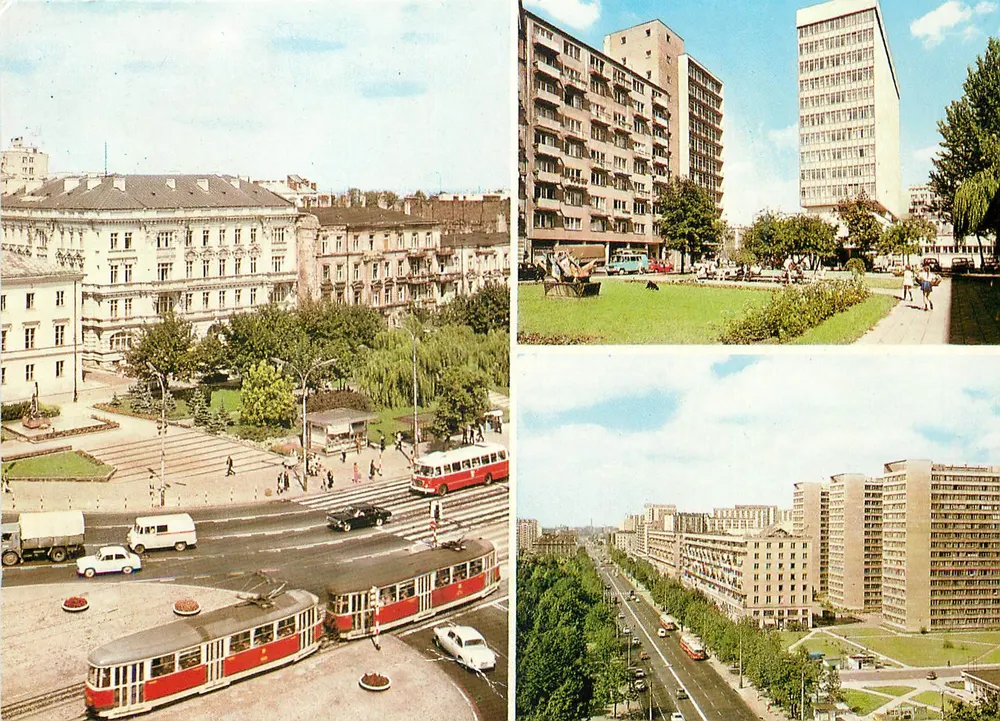 Warszawa — Aleje Jerozolimskie — vue sur la rue Smolna, Skwer przy ulicy Nowogrodzkiej — éditeur BIURO WYDAWNICZO-PROPAGANDOWE - Recto
