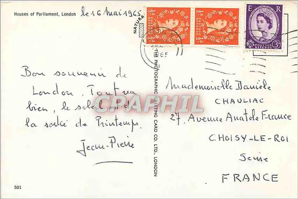Häuser des Parlaments, London — Ansicht des Flusses — The Photographic Greeting Card Co. Ltd. n°501 - Rückseite
