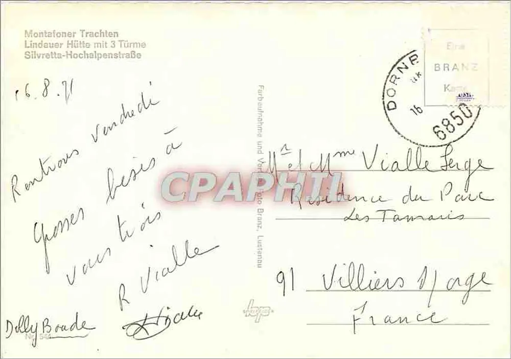 Montafon e Vorarlberg — paisagens e trajes tradicionais — editor Topa, n° 542 - Verso