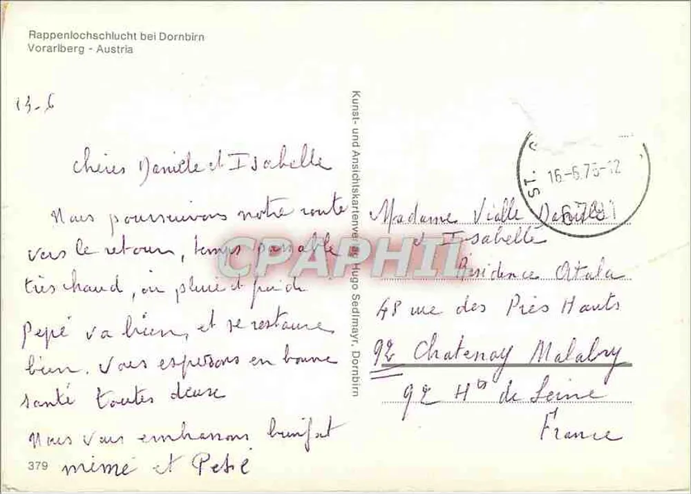 Dornbirn und Rappenloch — Landschaften und Schluchten — Kunst- und Ansichtskartenverlag Hugo Sedlmayr - Rückseite