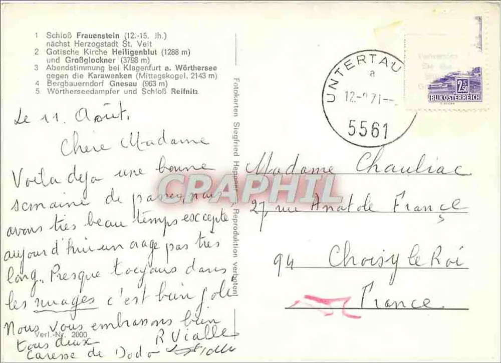 Kärnten — Hauptthema — Verlag Nr. 2000 - Rückseite