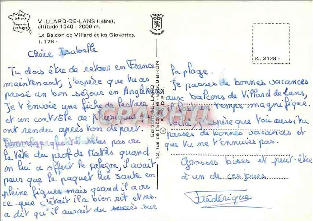 Villard-de-Lans — Le Balcon de Villard — Éditions Gellard - Rückseite