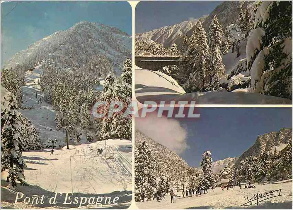 Pont d'Espagne — station de ski enneigée — Éditions MAS-ON, Cauterets - Recto