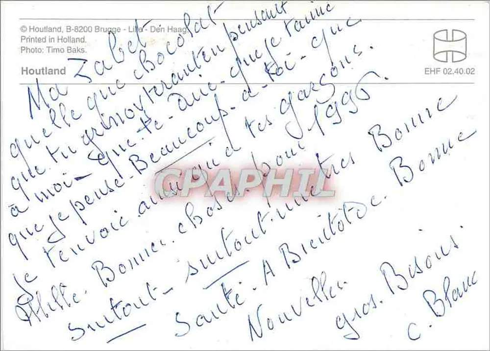 Pássaro vermelho — pássaro em folha de samambaia — Houtland, Brugge - Verso
