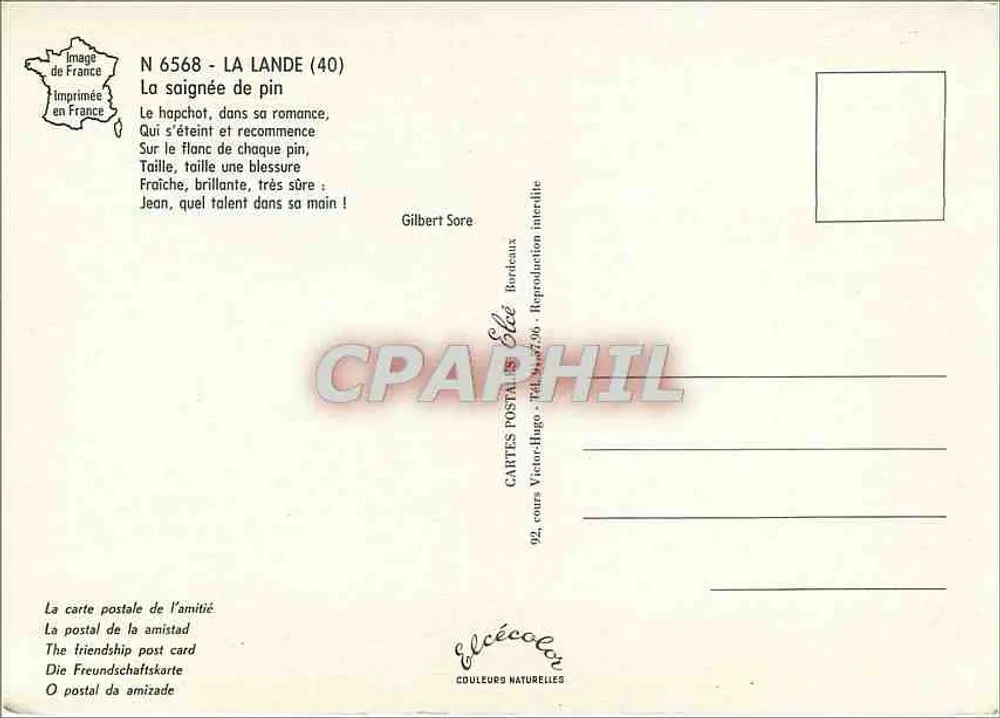 A floresta landaise — saída de resina de pinheiro — Élce, n° 6568 - Verso