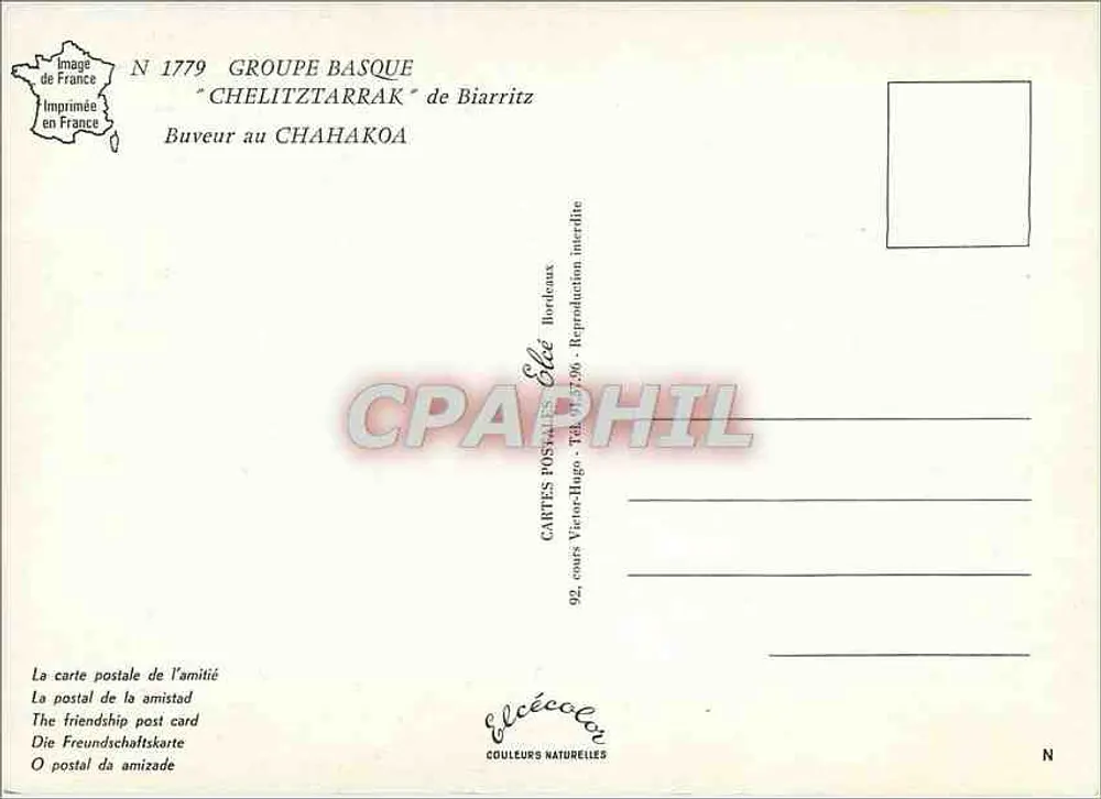 Trinker mit CHAHAKOA — Basque-Gruppe von Biarritz — Verlag Elcé, Nr. 1779 - Rückseite