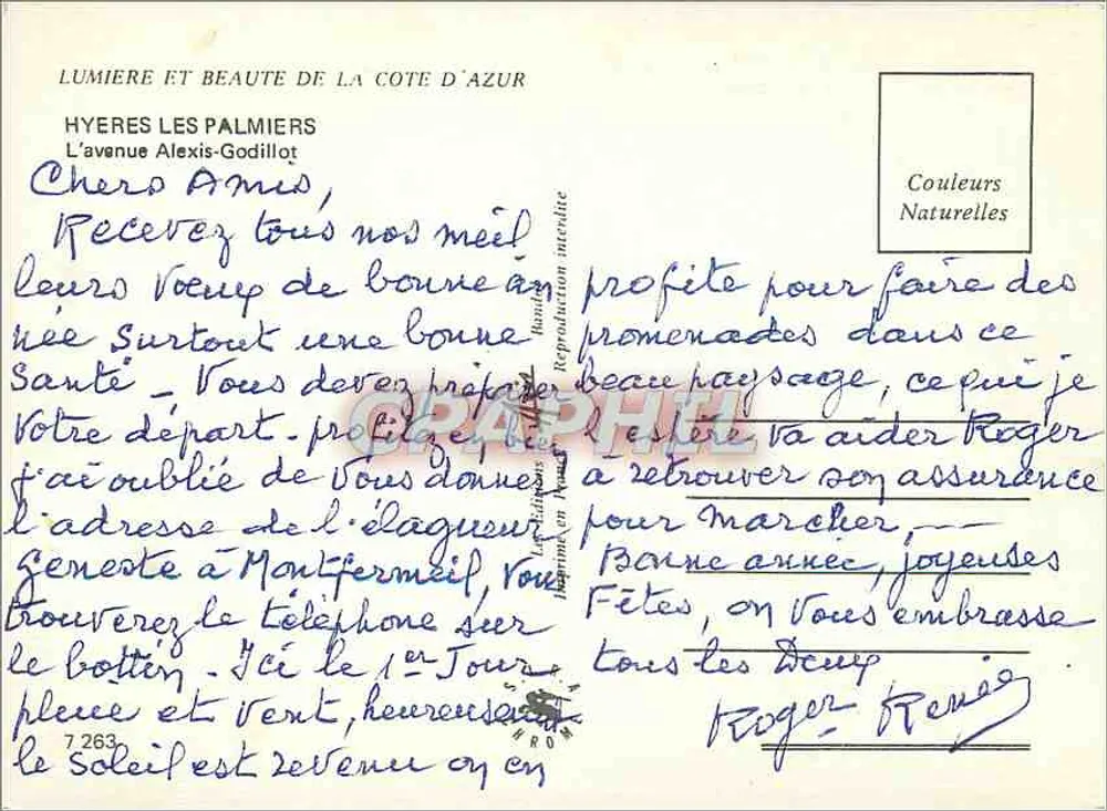 Hypères les Palmiers — Avenue Alexis-Godillot — Natürliche Farben - Rückseite