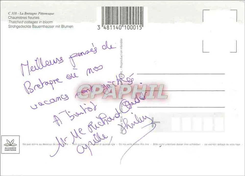Chalés — País da Bretanha — Alliance Gartene - Verso