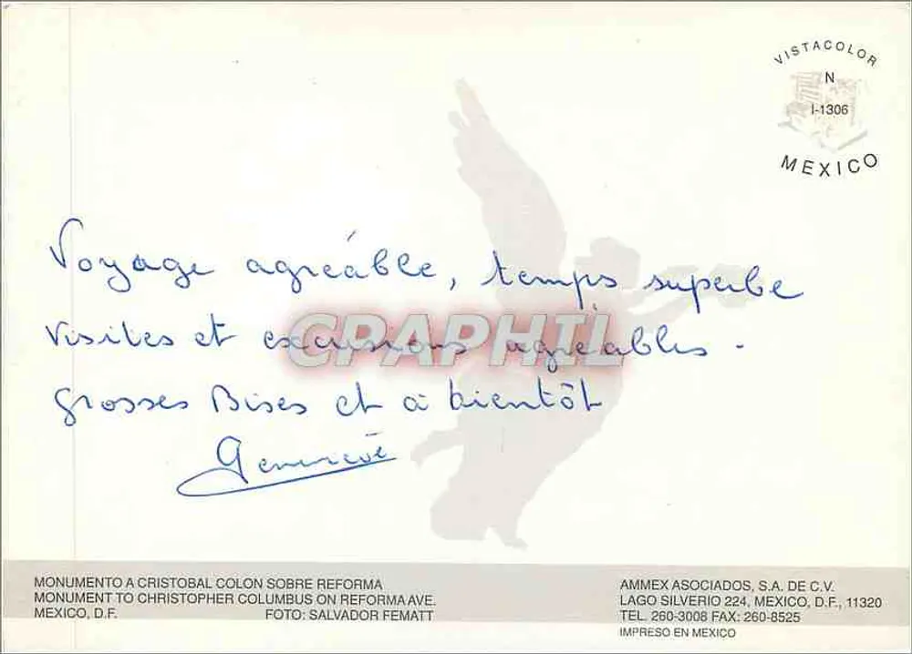 Monumento a Cristóvão Colombo — Reforma, Cidade do México — AMMEX ASOCIADOS, S.A. DE C.V., N° I-1306 - Verso