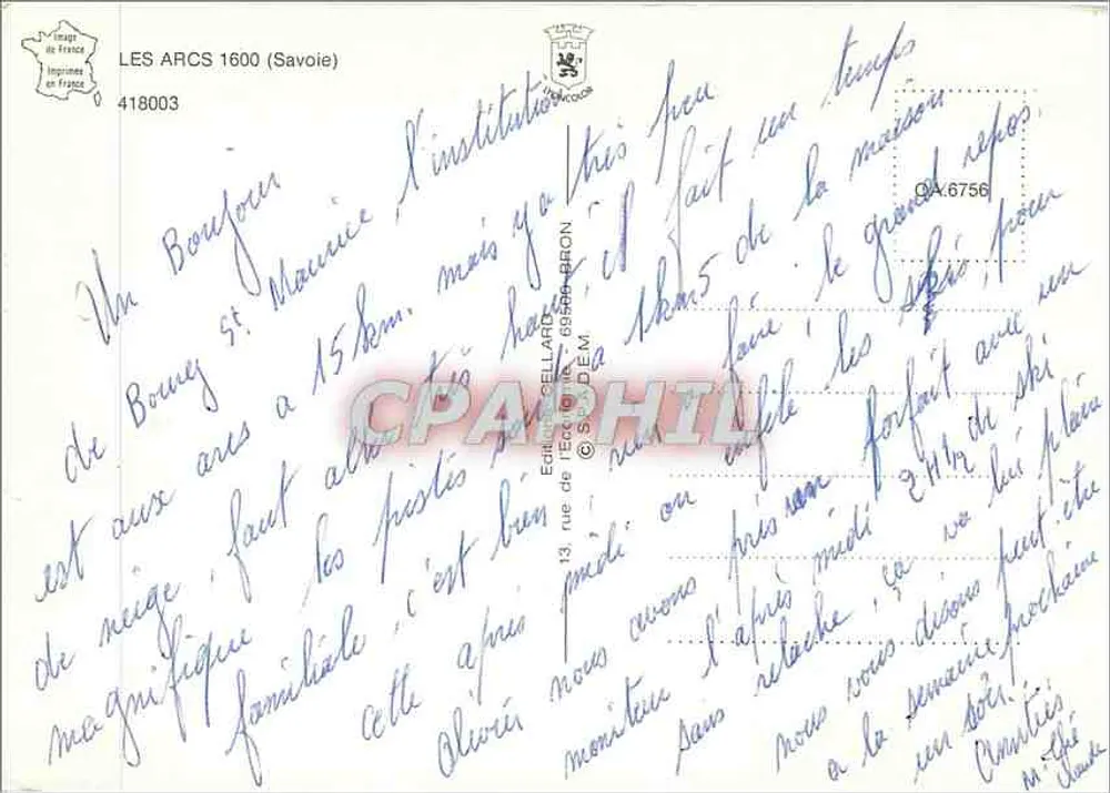 Les Arcs 1600 — estação de esqui — Edição CELLARD n°418003 - Verso