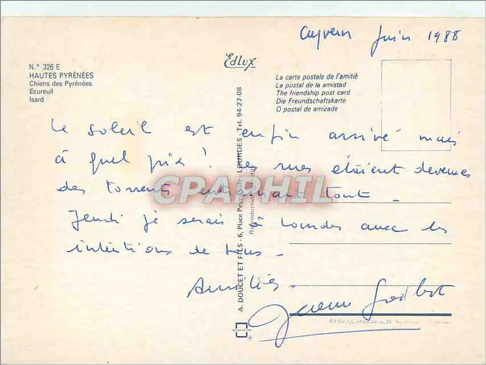 Os Pirineus — cães, esquilo, cabra-cascudo, paisagem — A. Doucet e Filhos, N° 325 E - Verso