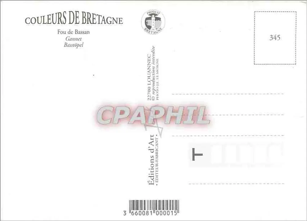 Fou de Bassan — Bretagne — Éditions Louannec - Verso
