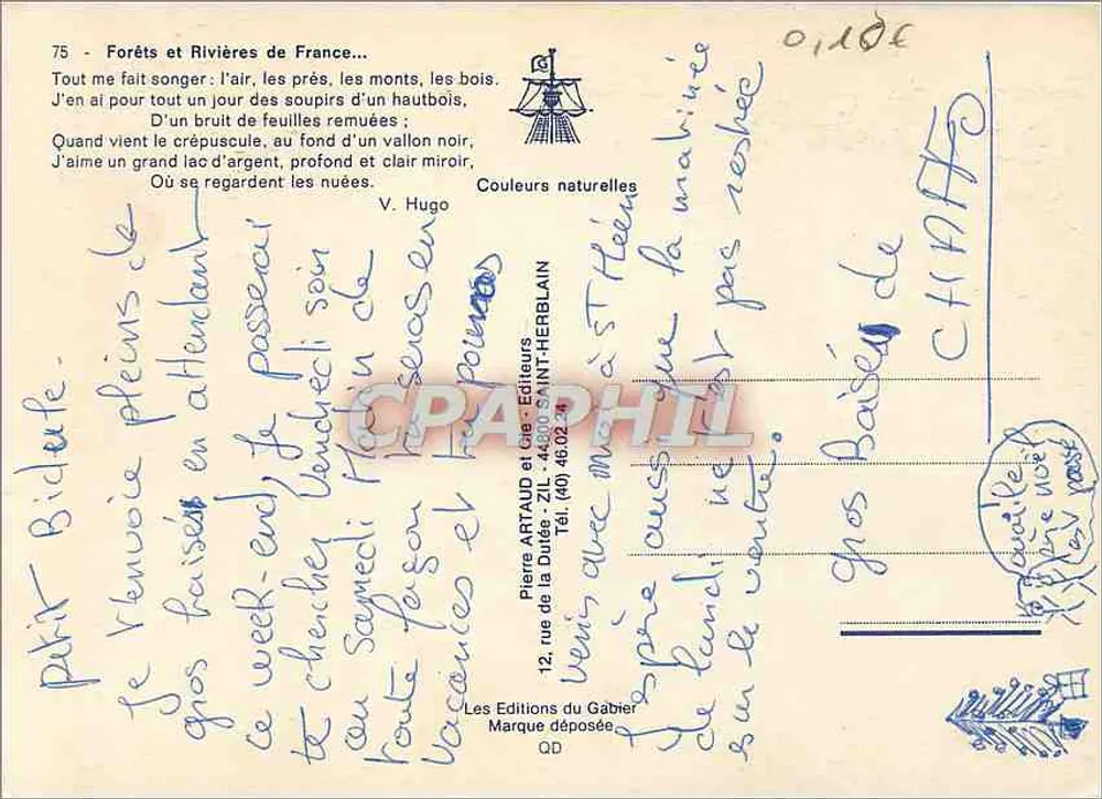 Florestas e Rios da França — Poema de V. Hugo — Editor Pierre ARTAUD e Cie - Verso