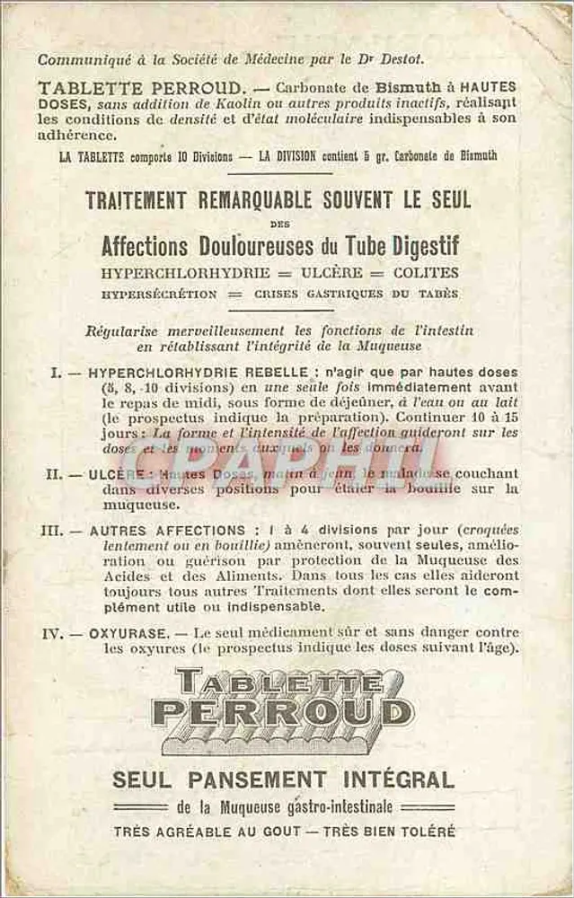 Aérophagie - Estomac hyposthénique — Cliché du Dr Lacaille, Collection de la 'Tablette Perroud', Laboratoire Perroud, Lyon - Verso