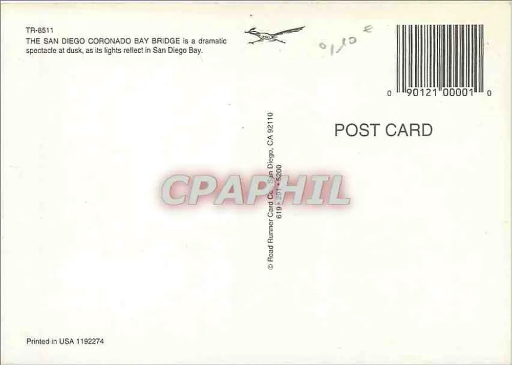 Coronado Bay Bridge — San Diego — Road Runner Card Co. - Verso