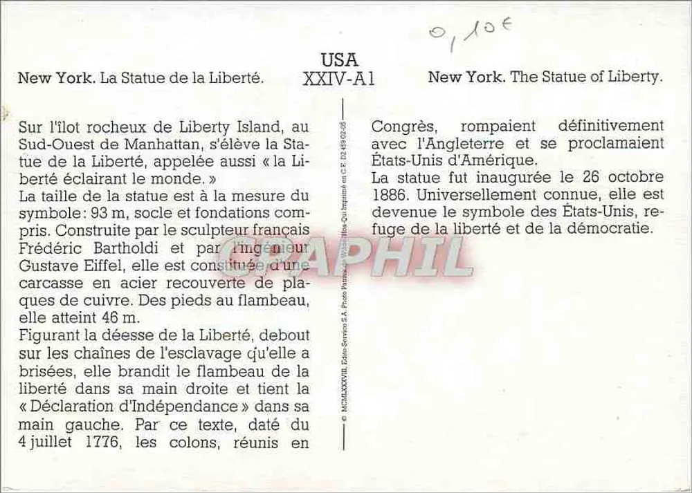 Estatua de la Libertad — New York — n° XXIV-A1 - Reverso