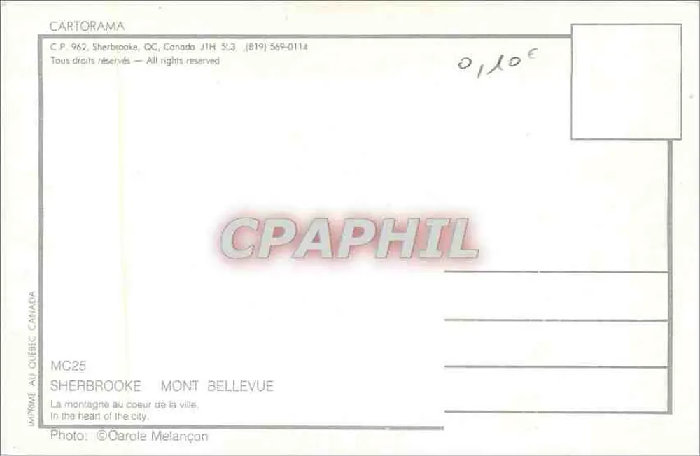 Mont Bellevue — Sherbrooke — Cartorama - Rückseite