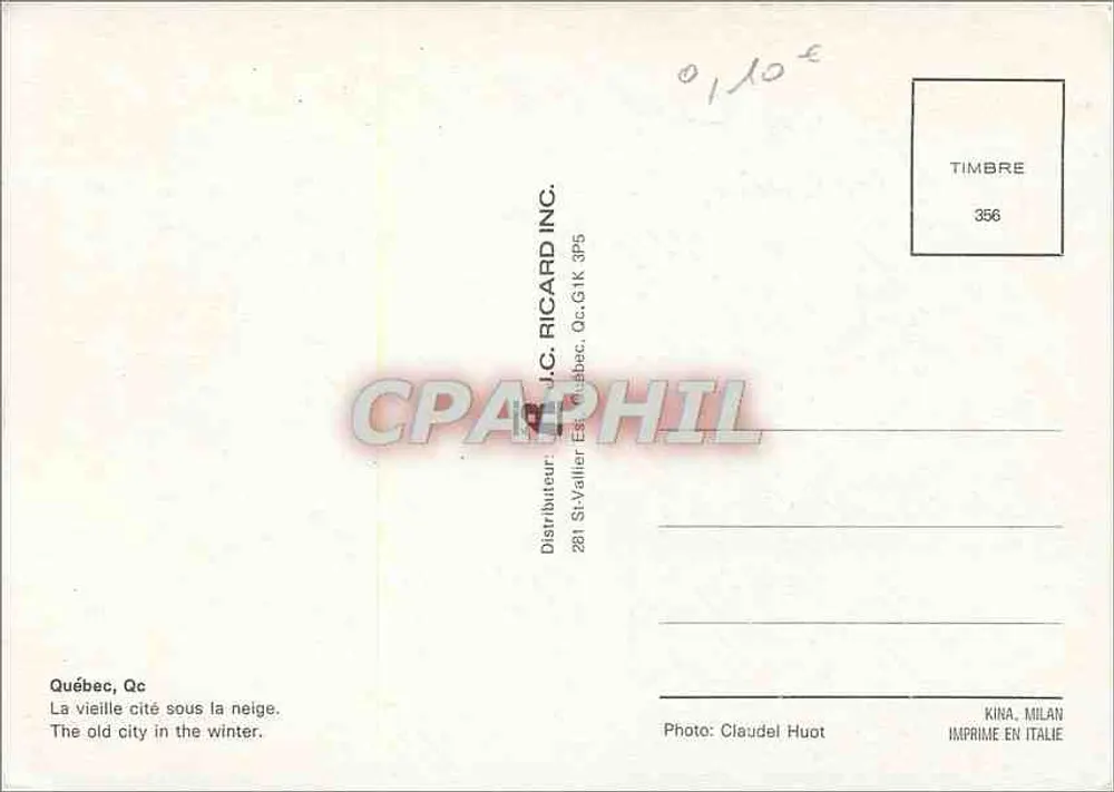 Québec, Qc — A antiga cidade sob a neve — J.C. Ricard Inc. n°356 - Verso