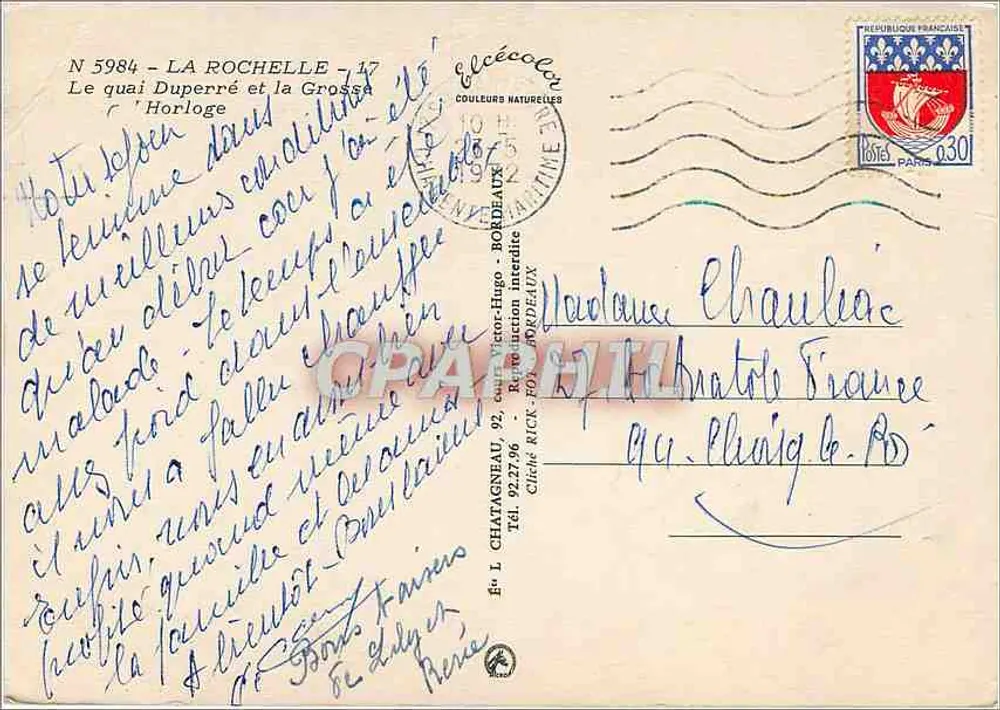 La Rochelle - Der Quai Duperré und die Große Uhr — Verlag Elcée, Nr. 5984 - Rückseite