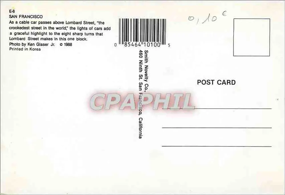 San Francisco — Lombard Street — Smith Novelty Co. n° E-8 - Verso