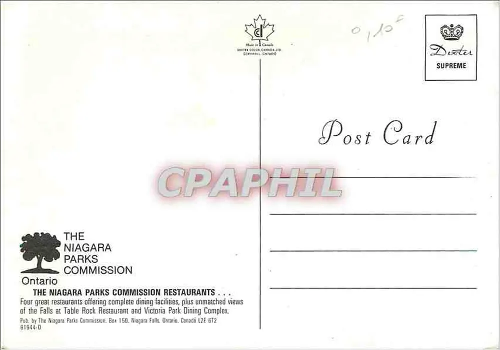 Quatro restaurantes dos parques de Niagara — Comissão dos Parques de Niagara — editor Dexter Supreme - Verso