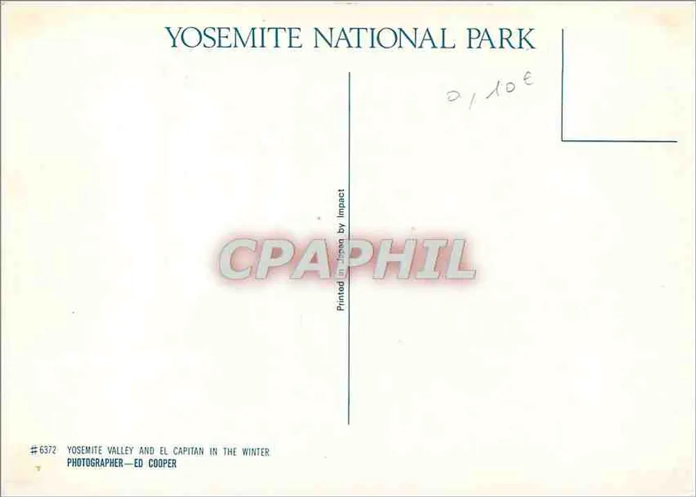 Yosemite Valley y El Capitan en invierno — Parque Nacional de Yosemite — Editor Impact, n° 6372 - Reverso