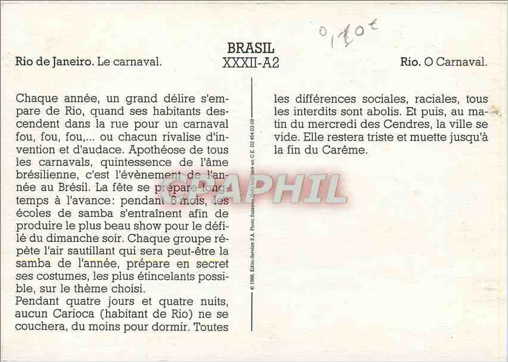 Rio de Janeiro — Karneval — Verlag: Etablissements S.A. Phil-Service, Nr. XXXII-A2 - Rückseite