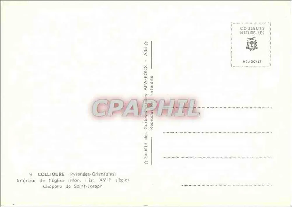 Intérieur de l'église de Saint-Joseph — Collioire (Pyrénées-Orientales) — Société des Cartes Postales Naturelles - Verso