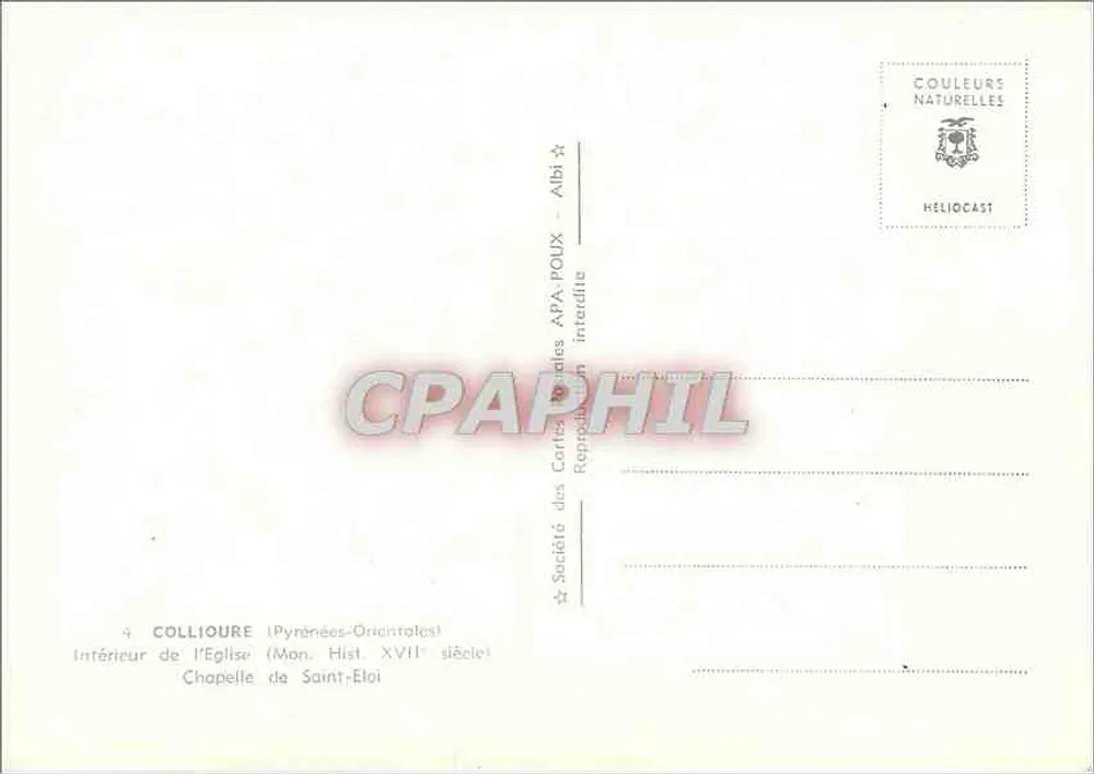 Innenansicht der Kirche Kapelle Saint-Eloi — Collioure — Société des Cartes Postales AFA-POUX - Rückseite