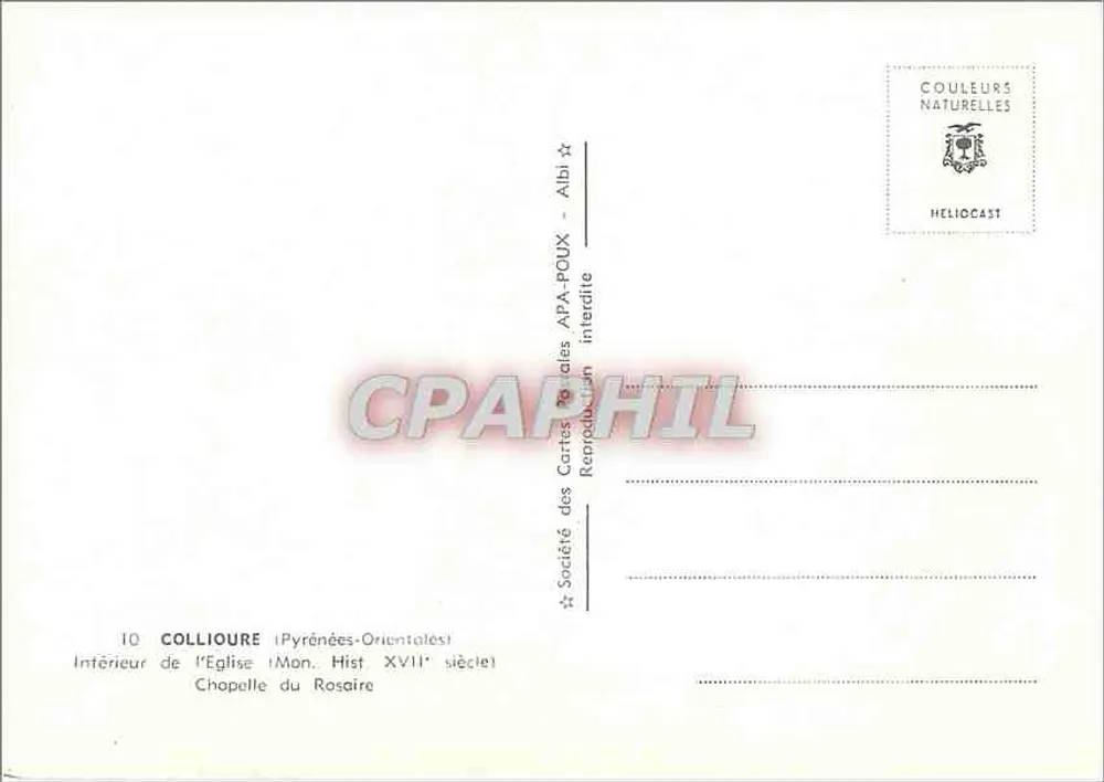 Innenansicht der Kirche Kapelle des Rosenkranzes — Colliouret — Gesellschaft der Postkartenverleger APA-POUX - Rückseite