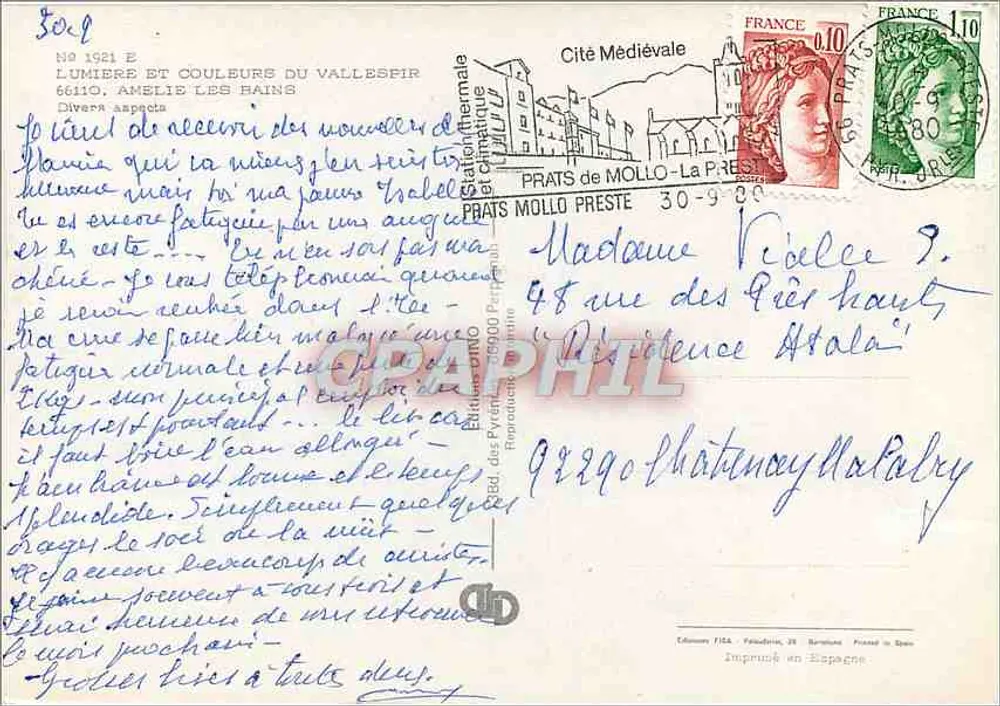 Amelie Les Bains — vista panorâmica e cascata — editor Graphapril, n° 1921 - Verso