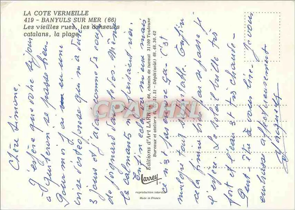 Banyuls-sur-Mer — Panoramablick und Skulptur — Kunstausgaben LARN (64) - Rückseite