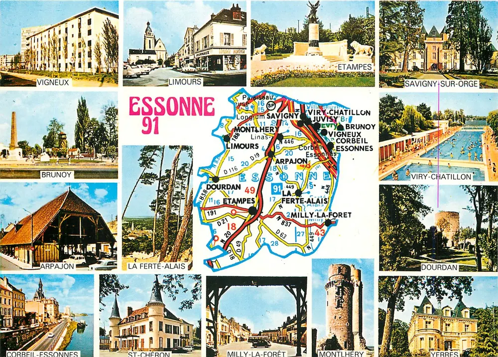 Essonne 91 — Touristische Postkarte mit Karten und Fotos von Orten — Impressions Combier - Vorderseite