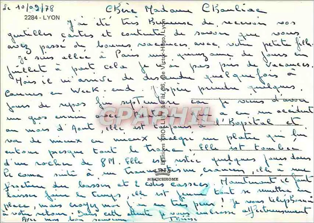 LYON SOUVENIR — Carta postal panorâmica com 12 vistas da cidade e do Rio Rhône — Edições MÉNICHROME - Verso