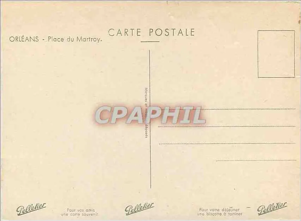 Orléans - Praça do Martroy — estátua equestre no centro — editor Pelleterier - Verso
