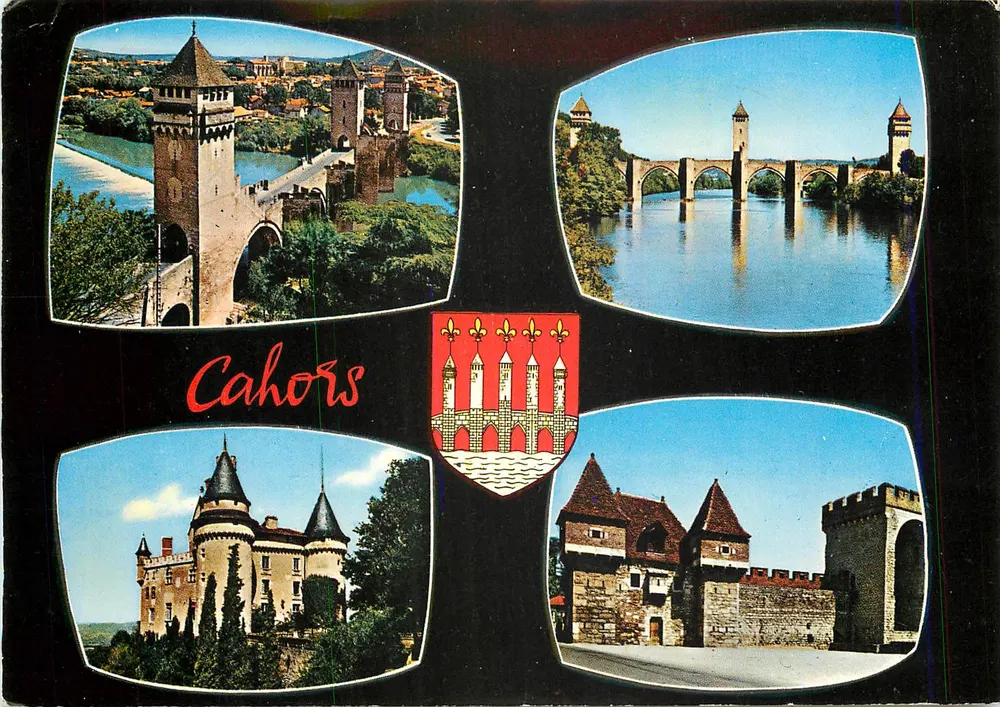 Cahors — Brug Valentré, Kasteel Mérouès, Galgenvoor — Maatschappij van Ansichtkaarten APA-POUX - Voorkant