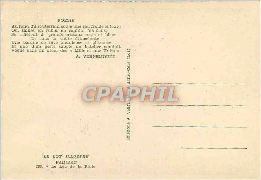 Lago da Plule — Gruta de Padirac — Edições J. Vertut, Saint-Céré (Lot) - Verso