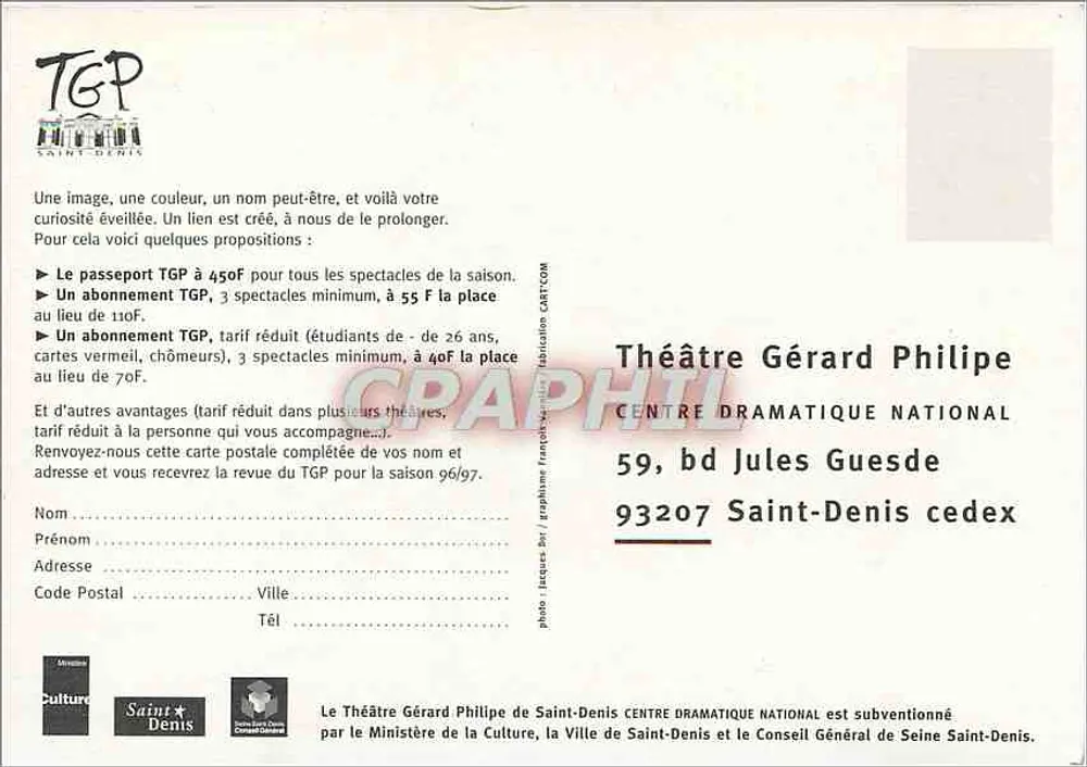 Theater Gérard Philippe de Saint-Denis — Reisealbum 3 — Saison 1996-1997 - Rückseite