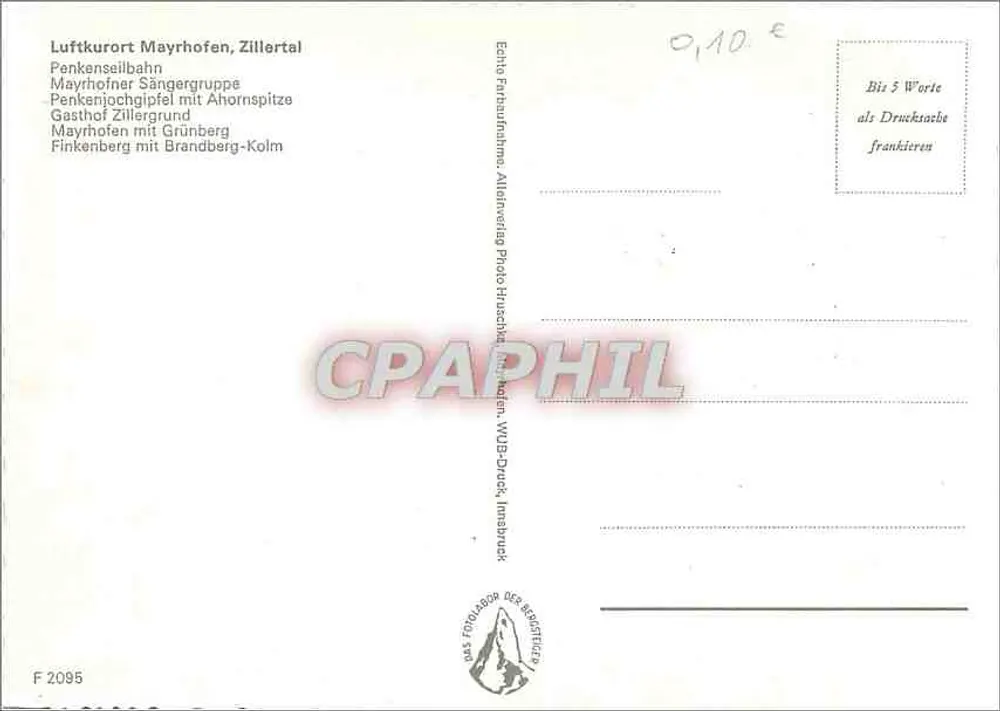 Zillertal — Saudação do Zillertal — editor WUDP-Druck, n° F 2095 - Verso