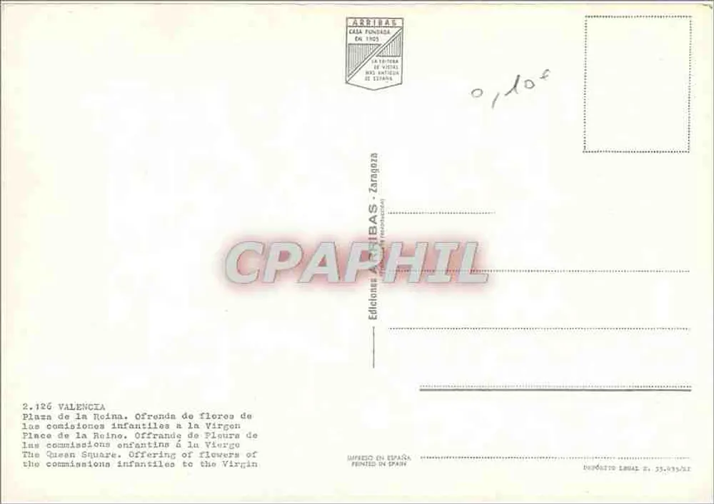 Plaza de la Reina — Oferta de flores das comissões infantis à Virgem — Edições ARIBAS, Zaragoza - Verso