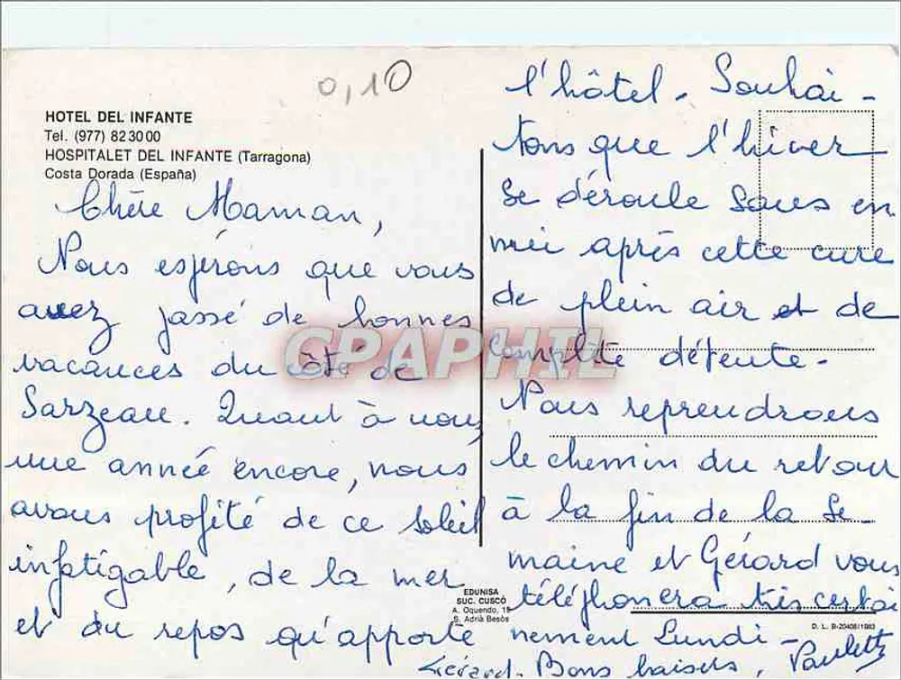 होटल डेल इन्फांटे — कोस्टा डोराडा (स्पेन) — एडिटर एडुनिसा - पीछे