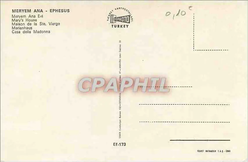 Maria Mutter - Ephesus — Haus der Jungfrau, Verlag TİCARET MATRAKÇILIK T.A.Ş. - Ézmih, Seriennummer Ef-173 - Rückseite