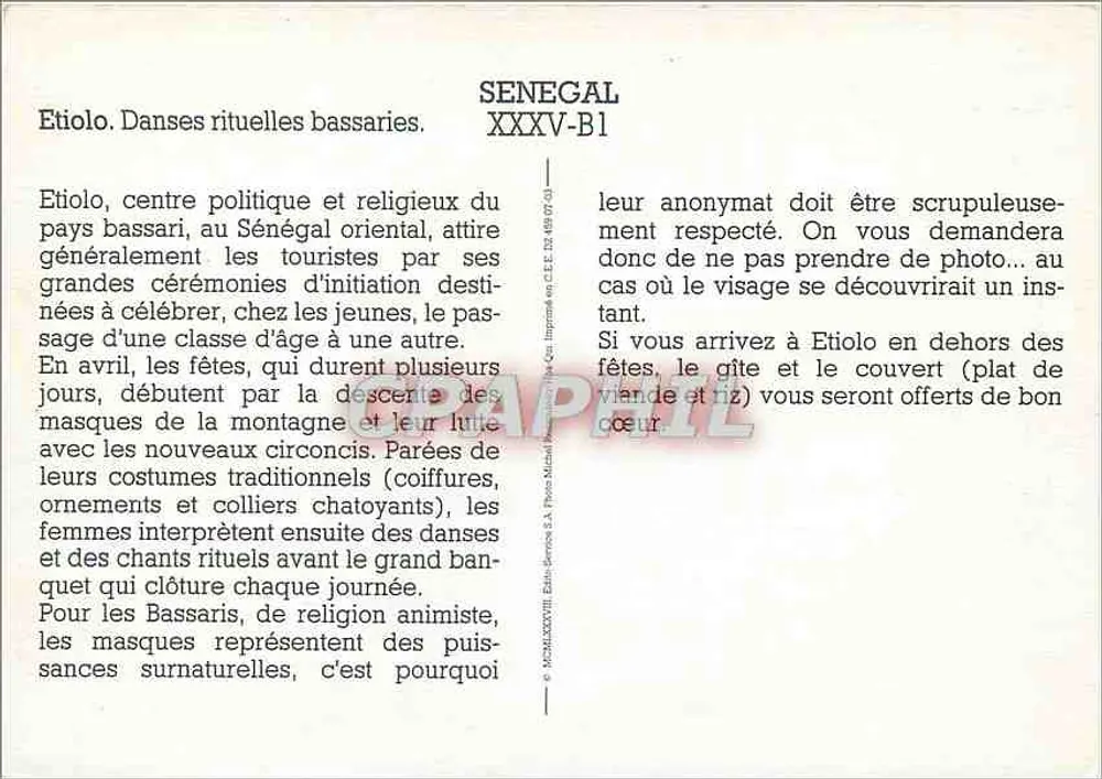 Etiolo. Rytualne tańce bassarów — Senegal, XXXV-B1 - Rewers