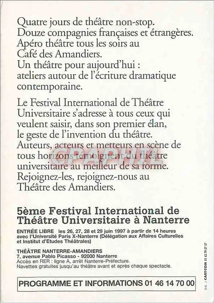 5. Internationaler Universitäts-Theaterfestival in Nanterre — Théâtre Amandiers - Rückseite