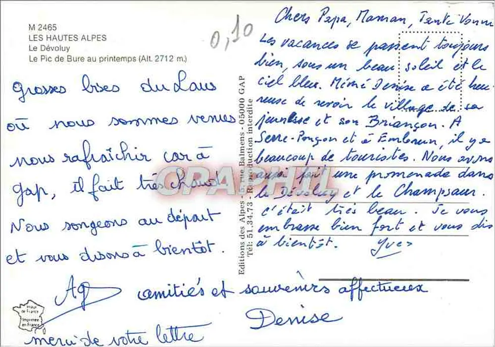 Der Pic de Bure im Frühling (Höhe 2712 m) — Les Hautes-Alpes — Éditions des Alpes - 05000 Interdite - Rückseite